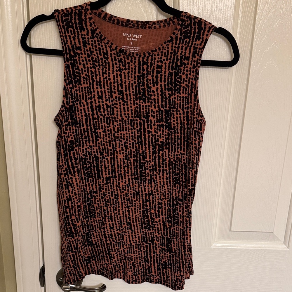 Nine West Women's Black and Orange Patterned Tank Top